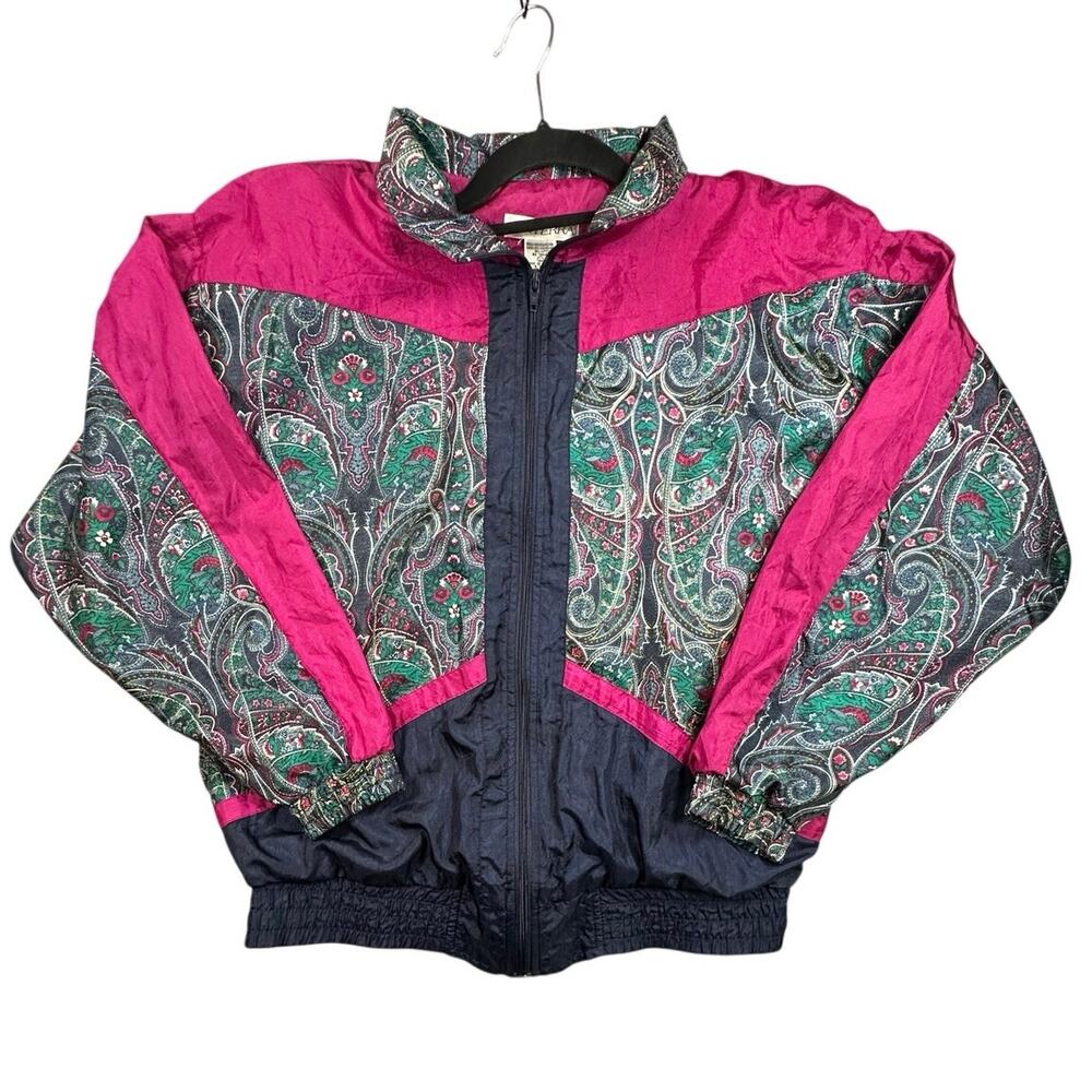 Sunterra Vintage Windbreaker Jacket Paisley Colorblock Large Retro 80s 90